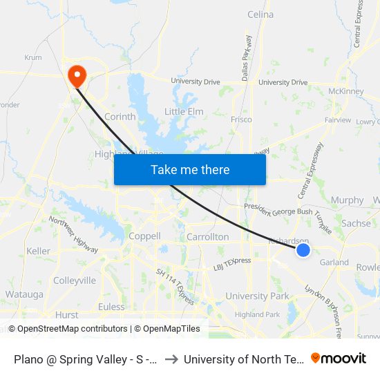 Plano @ Spring Valley - S - MB to University of North Texas map