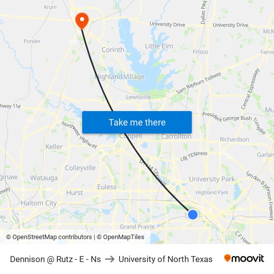 Dennison @ Rutz - E - Ns to University of North Texas map