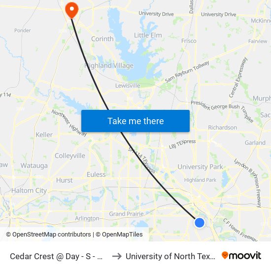 Cedar Crest @ Day - S - MB to University of North Texas map