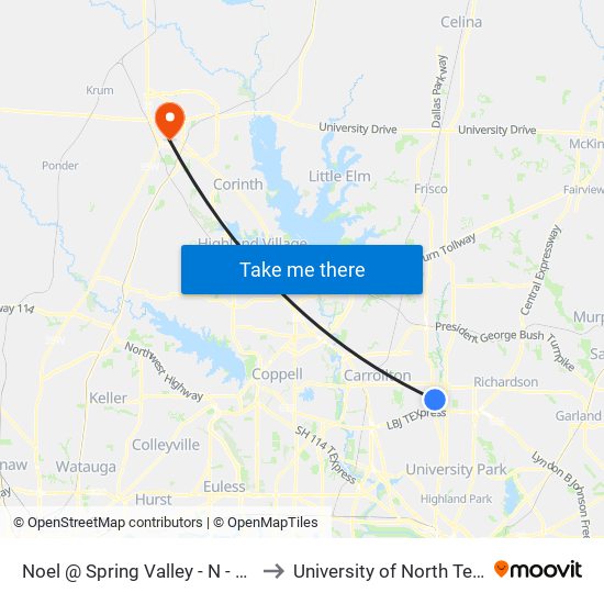 Noel @ Spring Valley - N - Mb1 to University of North Texas map