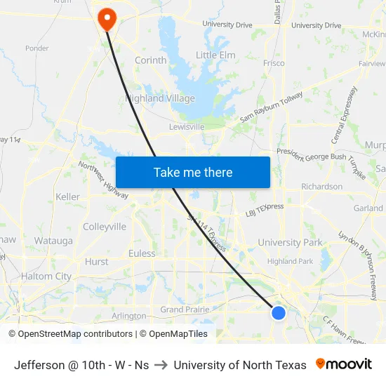 Jefferson @ 10th - W - Ns to University of North Texas map