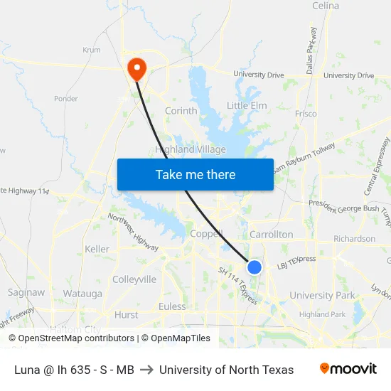 Luna @ Ih 635 - S - MB to University of North Texas map