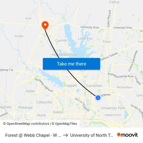 Forest @ Webb Chapel - W - MB to University of North Texas map