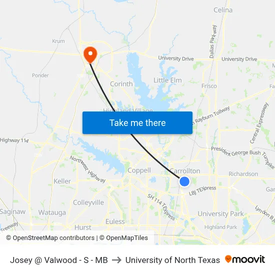 Josey @ Valwood - S - MB to University of North Texas map