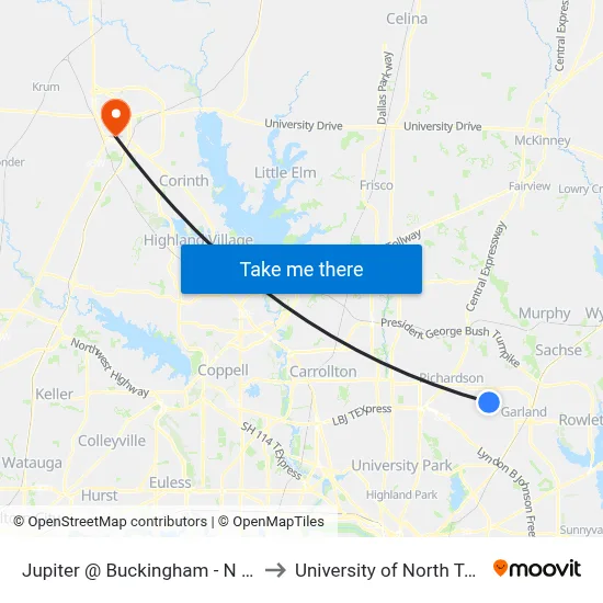 Jupiter @ Buckingham - N - MB to University of North Texas map