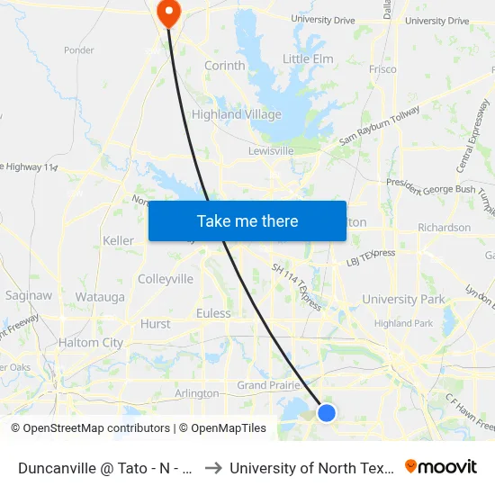 Duncanville @ Tato - N - Ns to University of North Texas map