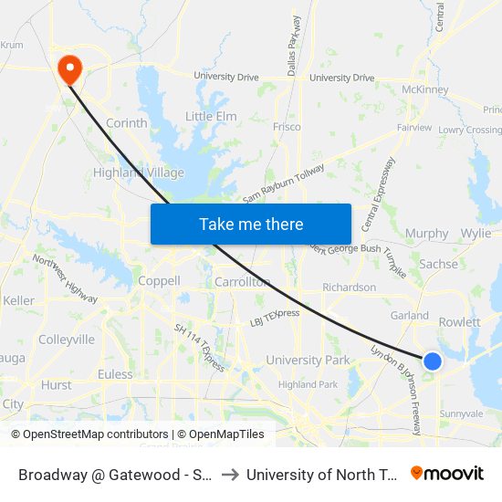 Broadway @ Gatewood - S - Ns to University of North Texas map