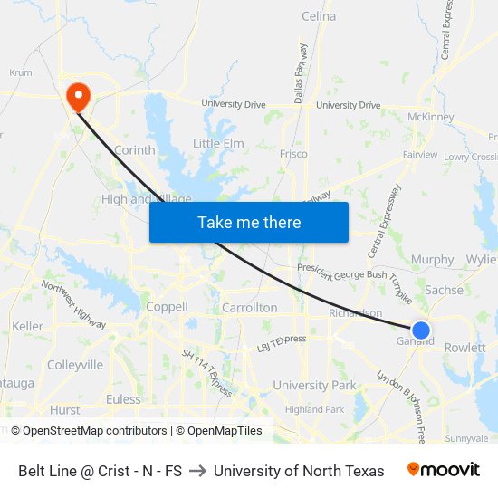 Belt Line @ Crist - N - FS to University of North Texas map