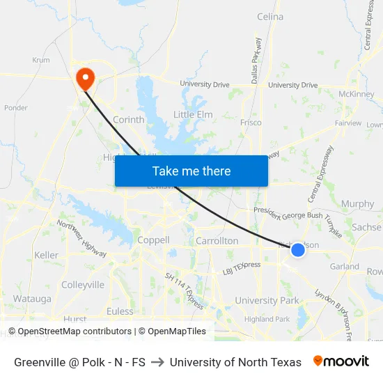 Greenville @ Polk - N - FS to University of North Texas map