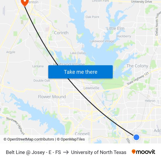 Belt Line @ Josey - E - FS to University of North Texas map