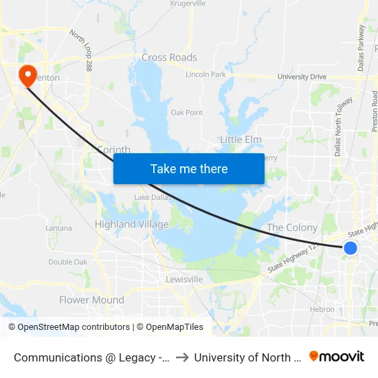 Communications @ Legacy - N - MB to University of North Texas map