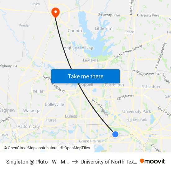 Singleton @ Pluto - W - Mb1 to University of North Texas map