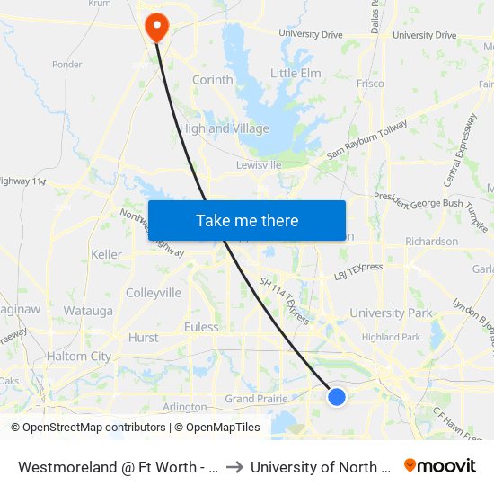 Westmoreland @ Ft Worth - S - MB to University of North Texas map