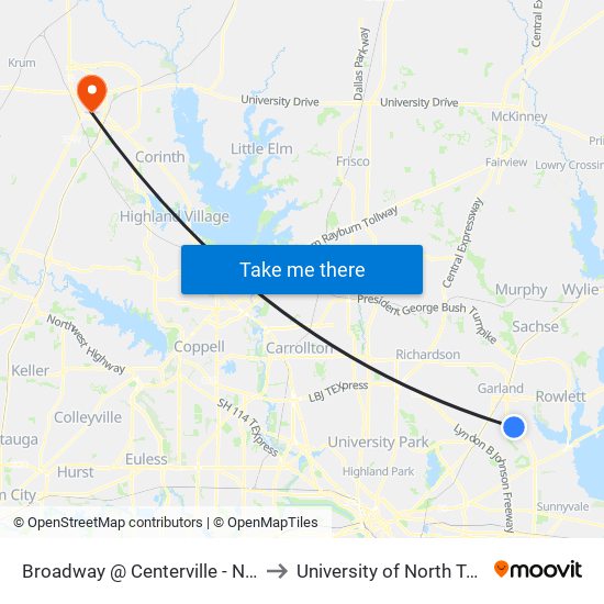 Broadway @ Centerville - N - FS to University of North Texas map