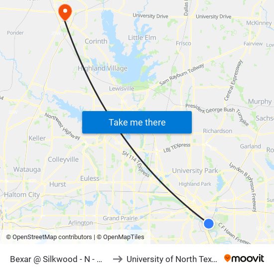 Bexar @ Silkwood - N - MB to University of North Texas map