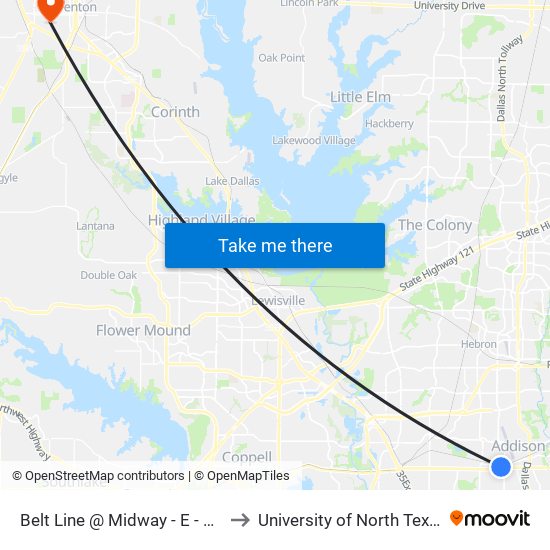 Belt Line @ Midway - E - MB to University of North Texas map