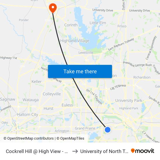 Cockrell Hill @ High View - S - MB to University of North Texas map