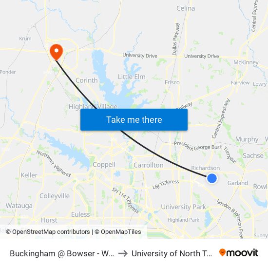 Buckingham @ Bowser - W - Ns to University of North Texas map