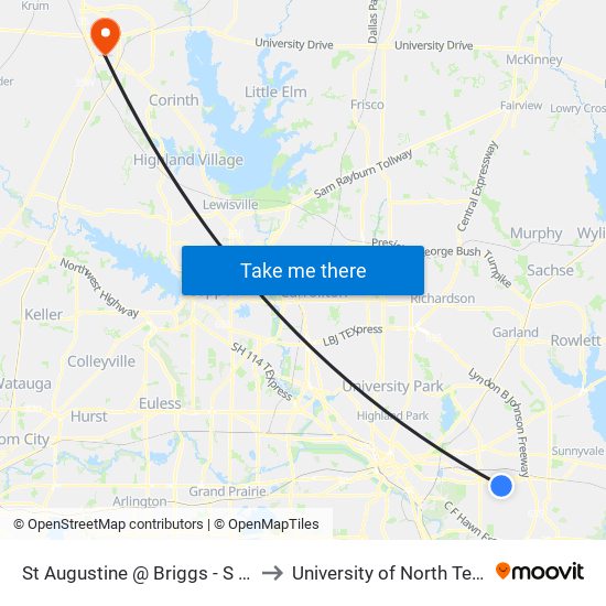 St Augustine @ Briggs - S - FS to University of North Texas map