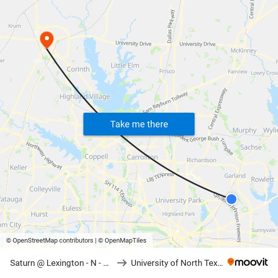 Saturn @ Lexington - N - MB to University of North Texas map