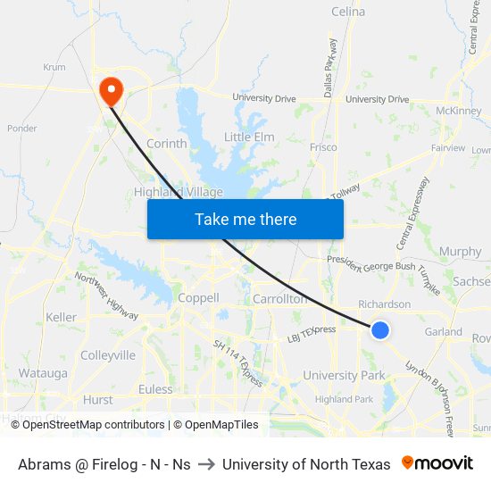 Abrams @ Firelog - N - Ns to University of North Texas map