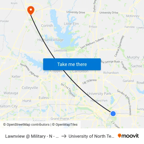 Lawnview @ Military - N - MB to University of North Texas map
