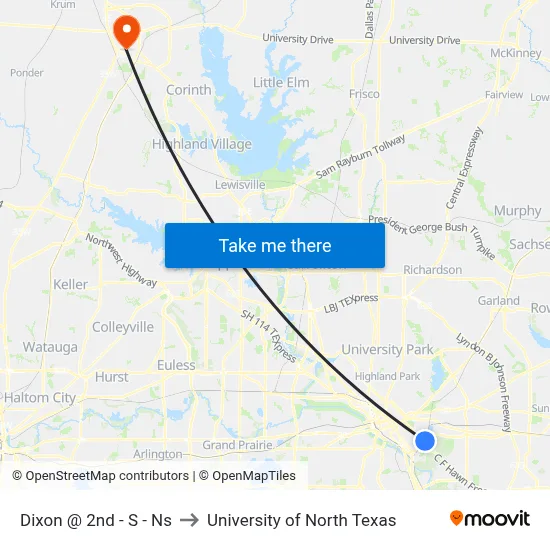 Dixon @ 2nd - S - Ns to University of North Texas map