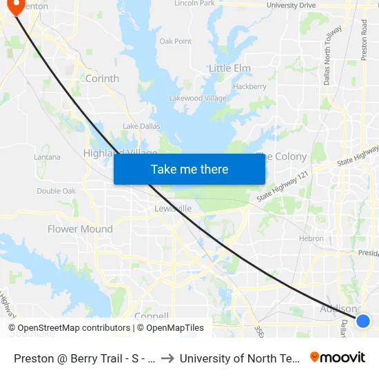 Preston @ Berry Trail - S - Ns to University of North Texas map