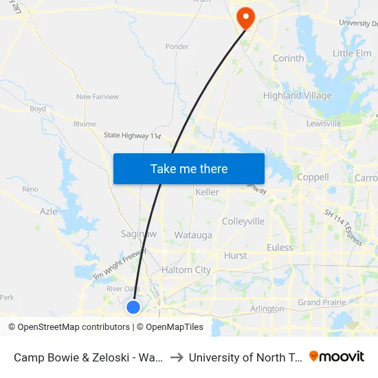 Camp Bowie & Zeloski - Watonga to University of North Texas map
