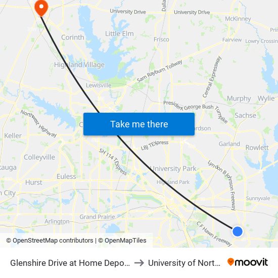 Glenshire Drive at Home Depot Entrance to University of North Texas map