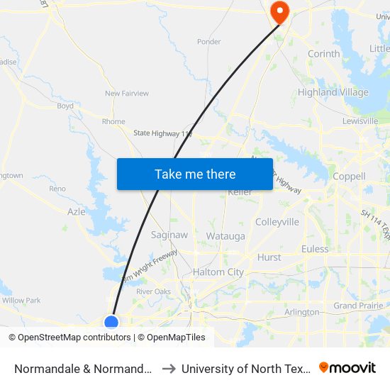 Normandale & Normandale to University of North Texas map