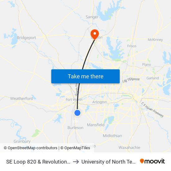 SE Loop 820 & Revolutionary to University of North Texas map