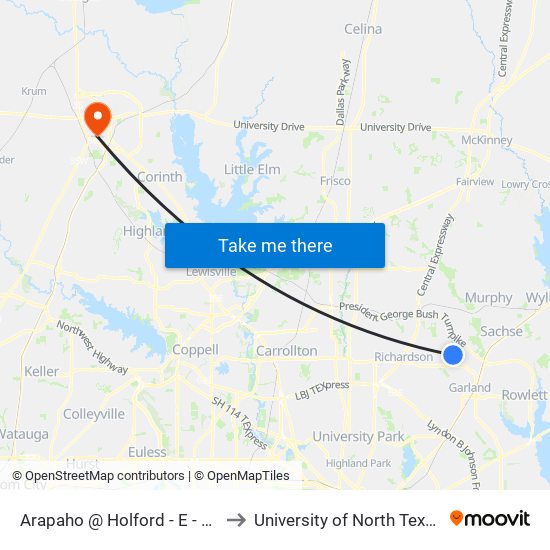 Arapaho @ Holford - E - FS to University of North Texas map