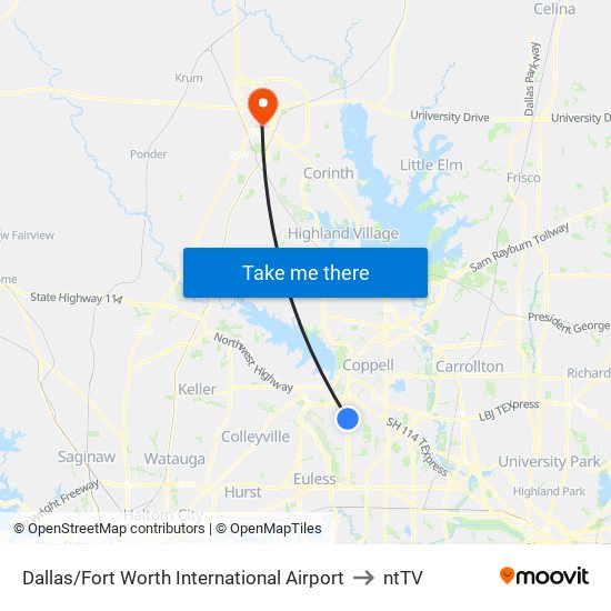 Dallas/Fort Worth International Airport to ntTV map