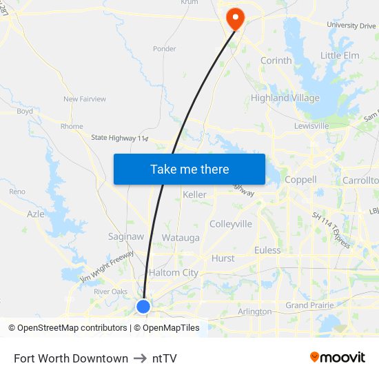 Fort Worth Downtown to ntTV map