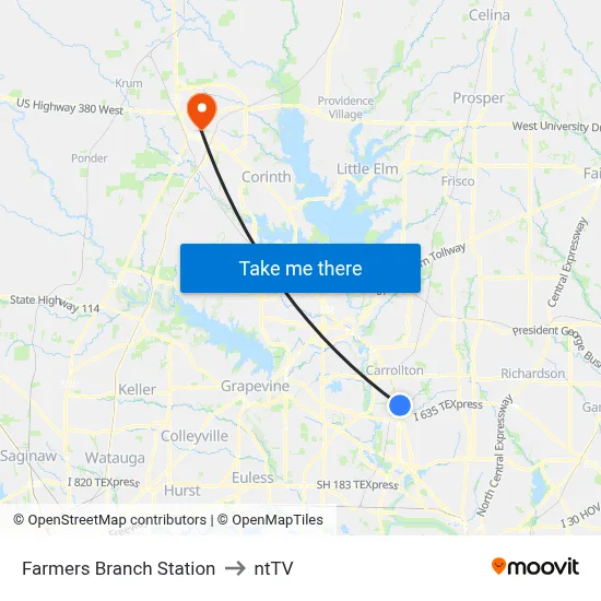 Farmers Branch Station to ntTV map