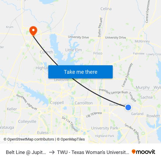 Belt Line @ Jupiter - W - MB to TWU - Texas Woman's University Denton Campus map