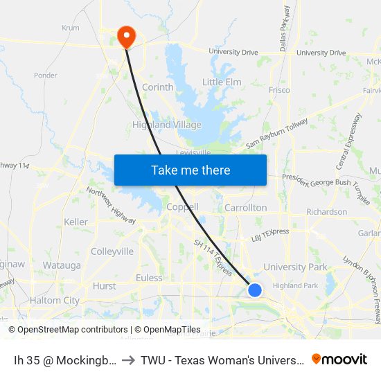 Ih 35 @ Mockingbird - S - Mb1 to TWU - Texas Woman's University Denton Campus map