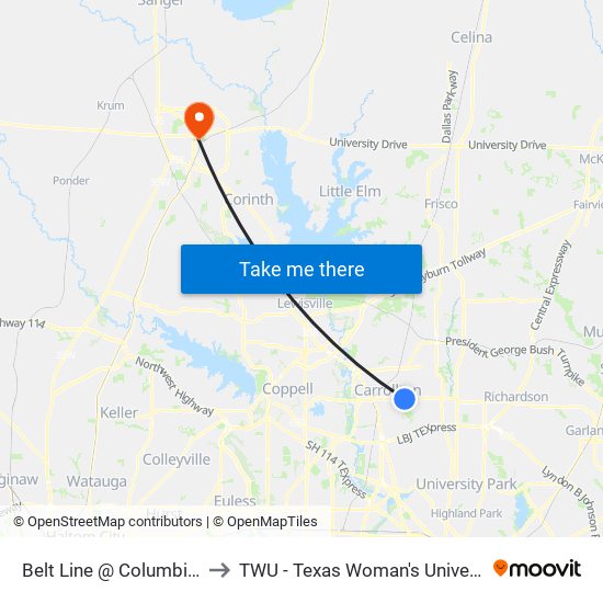 Belt Line @ Columbian Club - W - FS to TWU - Texas Woman's University Denton Campus map