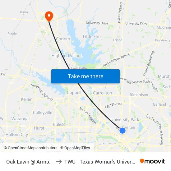 Oak Lawn @ Armstrong - N - Ns to TWU - Texas Woman's University Denton Campus map