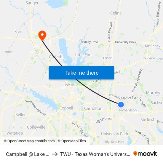 Campbell @ Lake Park - E - Ns to TWU - Texas Woman's University Denton Campus map