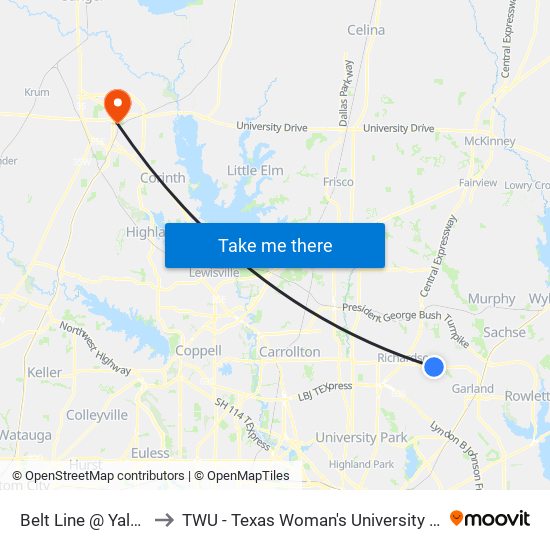 Belt Line @ Yale - W - FS to TWU - Texas Woman's University Denton Campus map