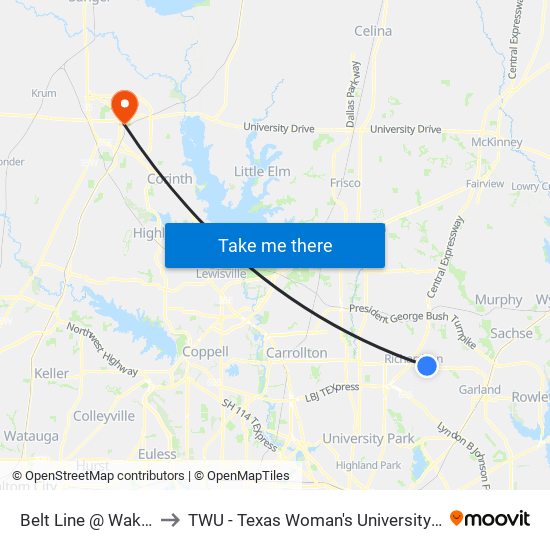 Belt Line @ Wake - W - Ns to TWU - Texas Woman's University Denton Campus map