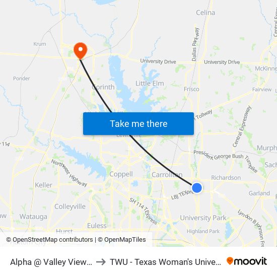 Alpha @ Valley View Center - E - MB to TWU - Texas Woman's University Denton Campus map