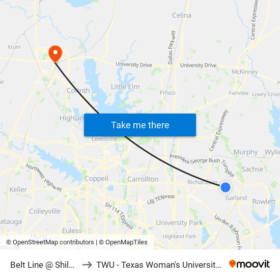 Belt Line @ Shiloh - E - MB to TWU - Texas Woman's University Denton Campus map