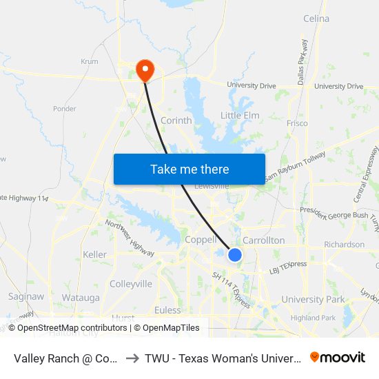 Valley Ranch @ Cowboys - S - Ns to TWU - Texas Woman's University Denton Campus map