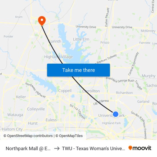 Northpark Mall @ East Entrance - S to TWU - Texas Woman's University Denton Campus map