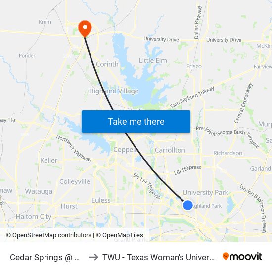 Cedar Springs @ Hawes - N - FS to TWU - Texas Woman's University Denton Campus map