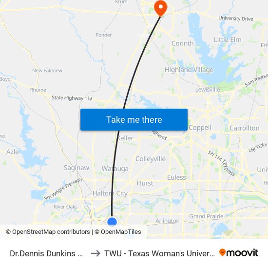 Dr.Dennis Dunkins Transfer Center to TWU - Texas Woman's University Denton Campus map