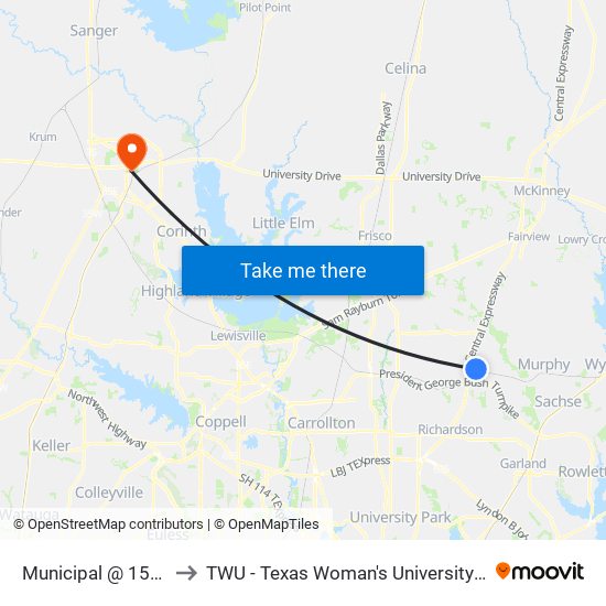 Municipal @ 15th - N - Ns to TWU - Texas Woman's University Denton Campus map